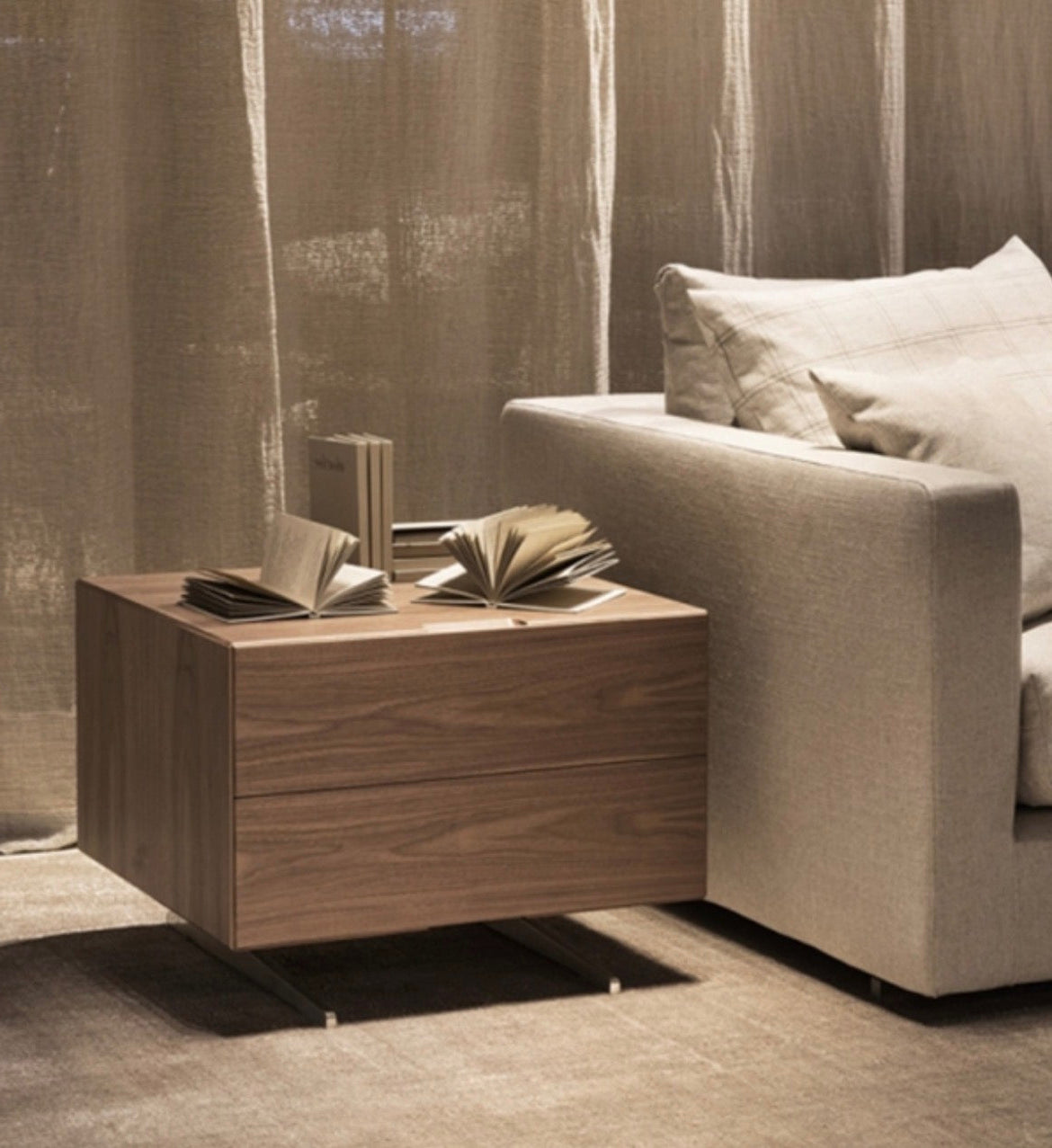 PIUMA CM.60X55 NIGHT TABLE W/DRAWERS , OAK WITH RAW WOOD EFFECT