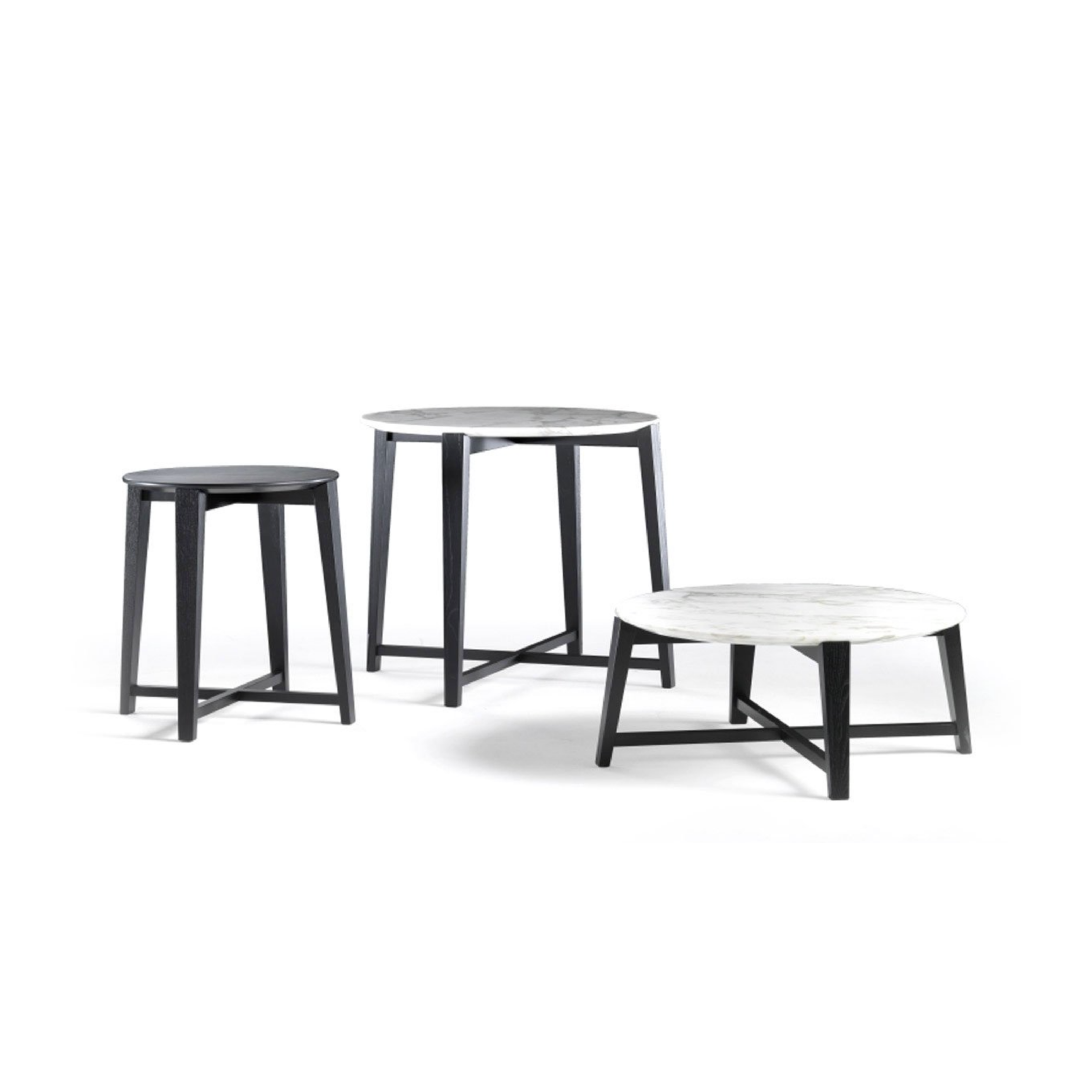 TRIS SMALL TABLE H.53 CM. 67 Ø, ASHWOOD STAINED WENGE, MARBLE EMPERADOR