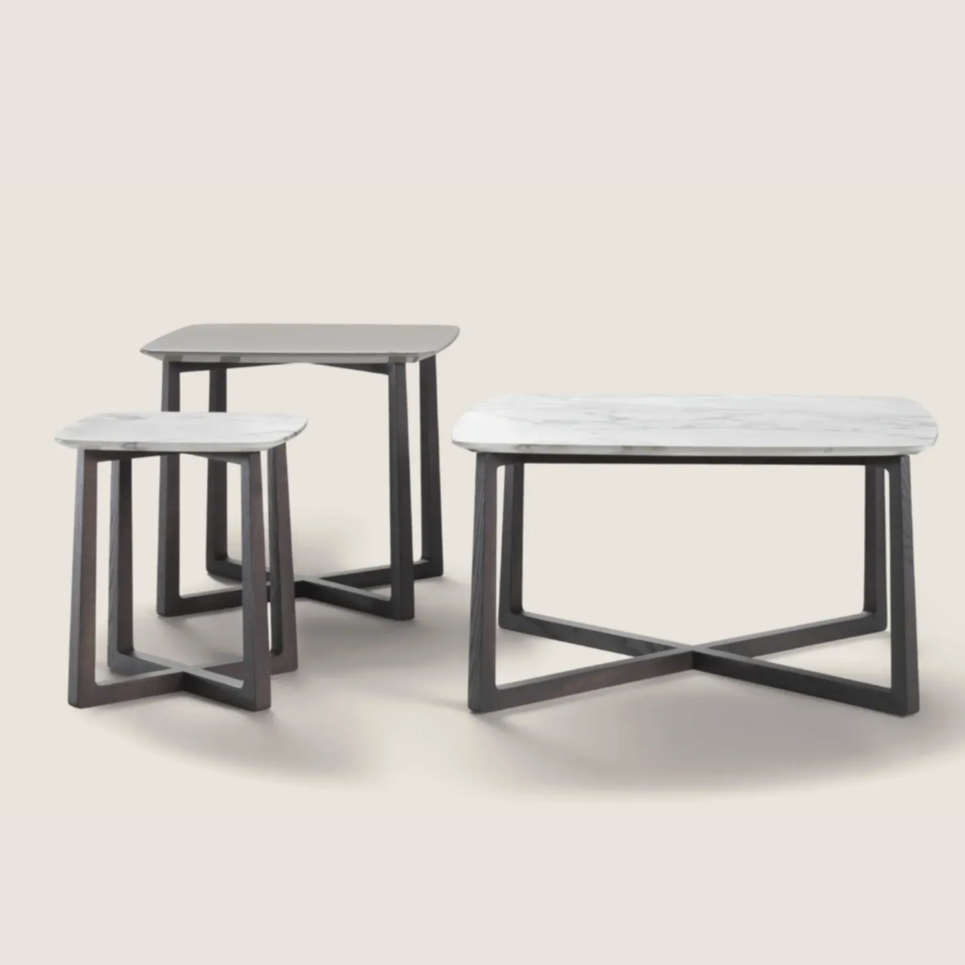 GIPSY SMALL TABLE SET OF 3, CM. 60X60 (1 QTY), MARBLE EMEPRADOR ; CM. 40X40 , MARBLE CALACATTA (2 QTY)