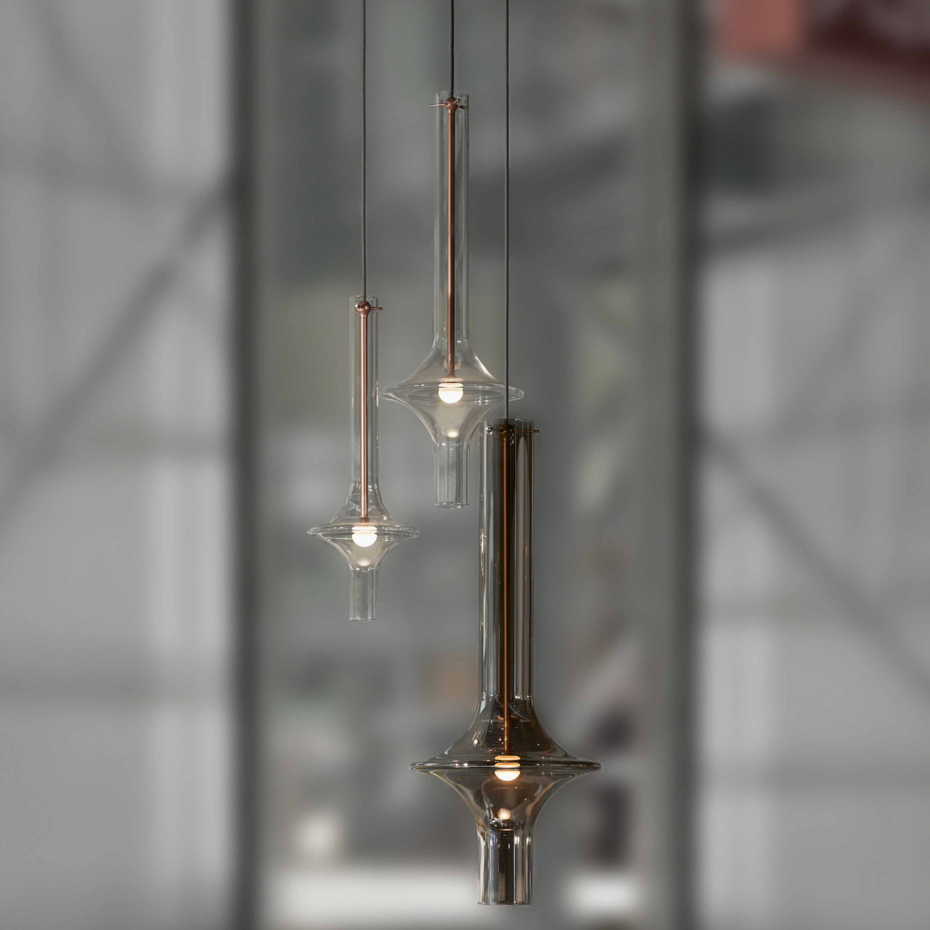 SET OF 3 Penta WONDER lamp (Large- Fume Glass,Matt Gold;  Medium& Small- Clear Glass,Rose Gold)