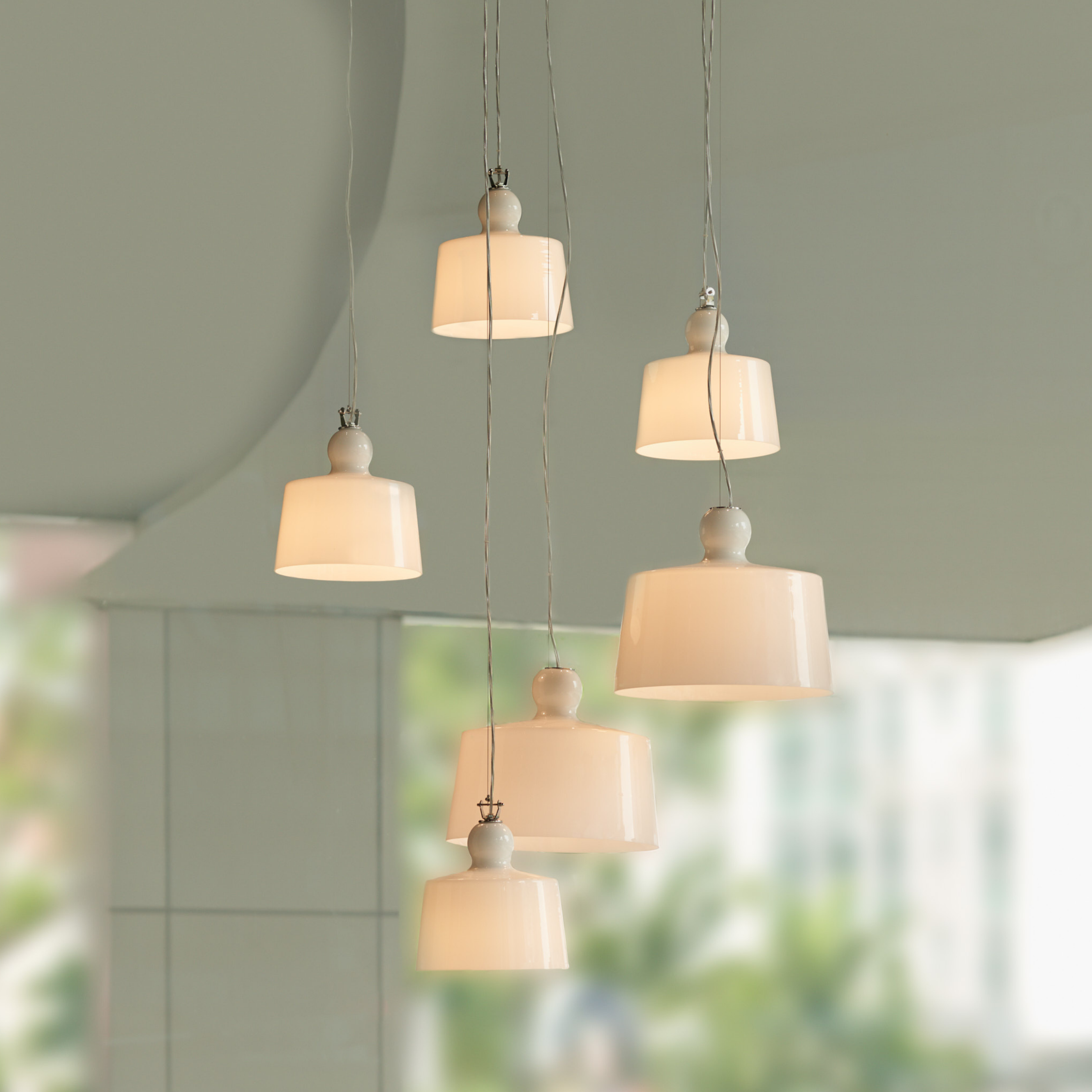 SET OF 6 Produzione Privata Acquantinta Glazed White Pendant