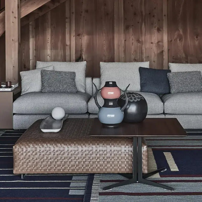 BANGKOK CM. 120X120 OTTOMAN , IN HIDE LEATHER DARK BROWN